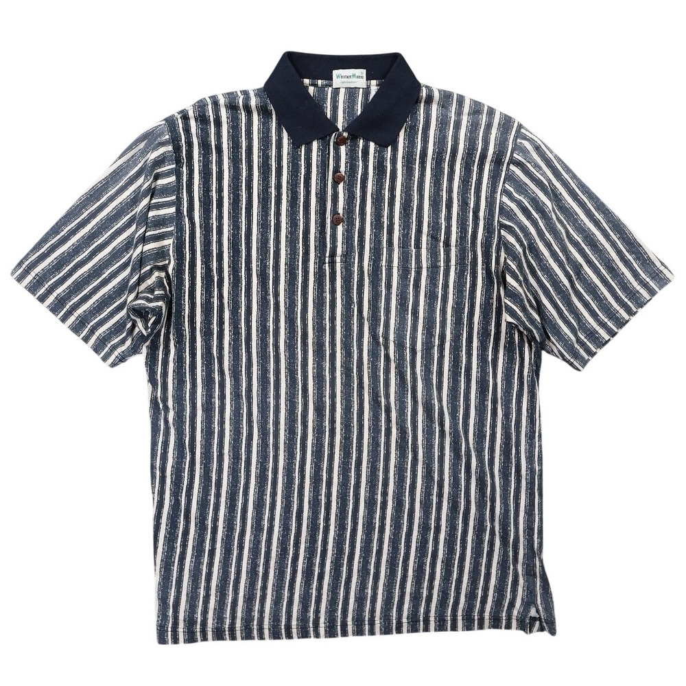 Winner Mate Polo Shirt Mens L Blue Excellent Vintage Striped Cotton Short Sleeve